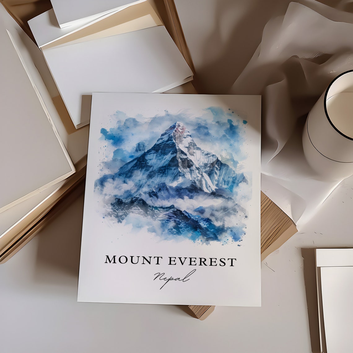Mount Everest Nepal Snow Peak Watercolor Mountain Travel Poster - Image 6