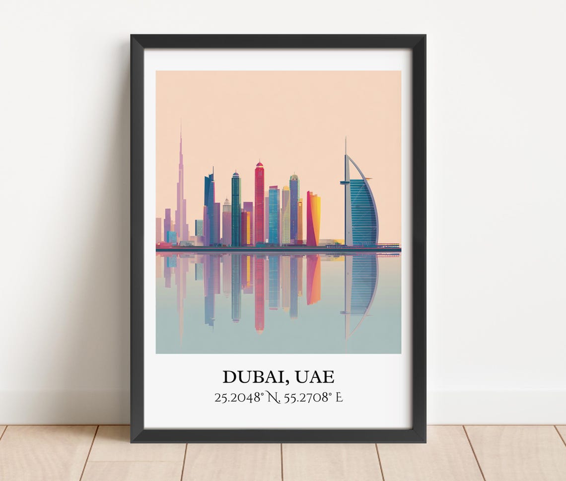 Dubai UAE Skyline Water Reflection Modern Towers Minimalist Poster - Image 5