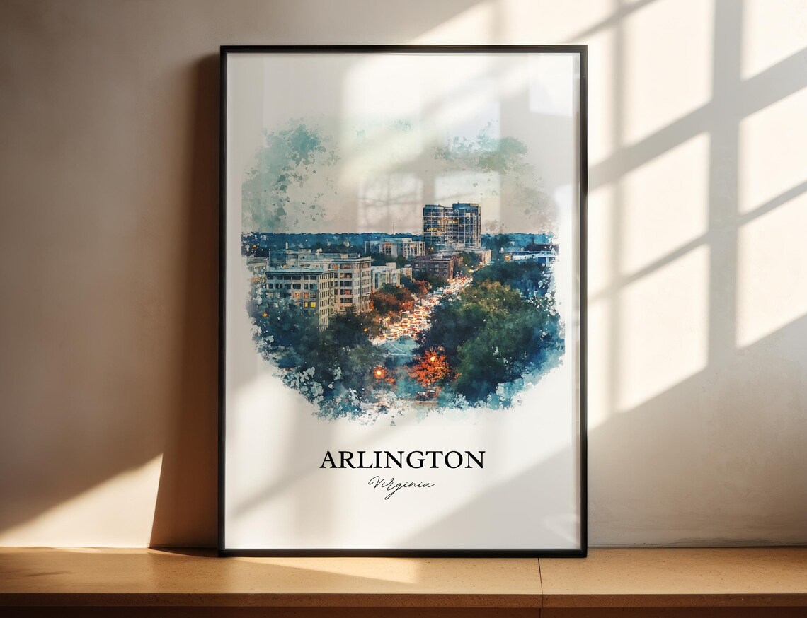 Arlington Virginia City Skyline Evening Lights Watercolor Poster