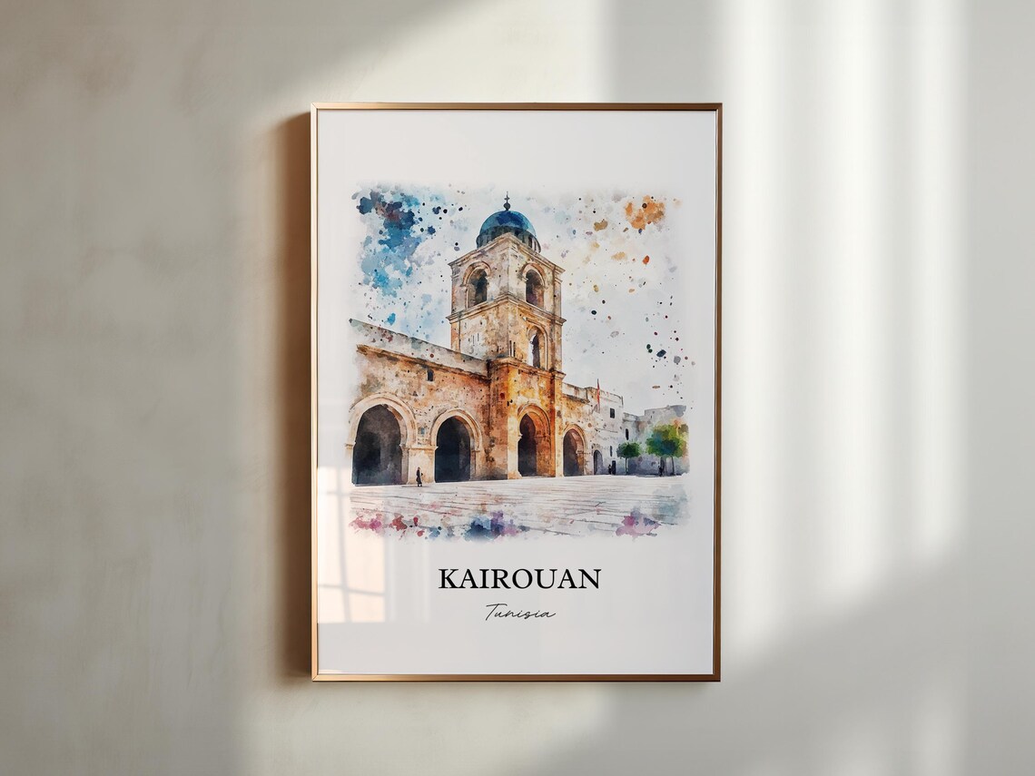 Kairouan Tunisia Historic Grand Mosque Watercolor Travel Poster - Image 5