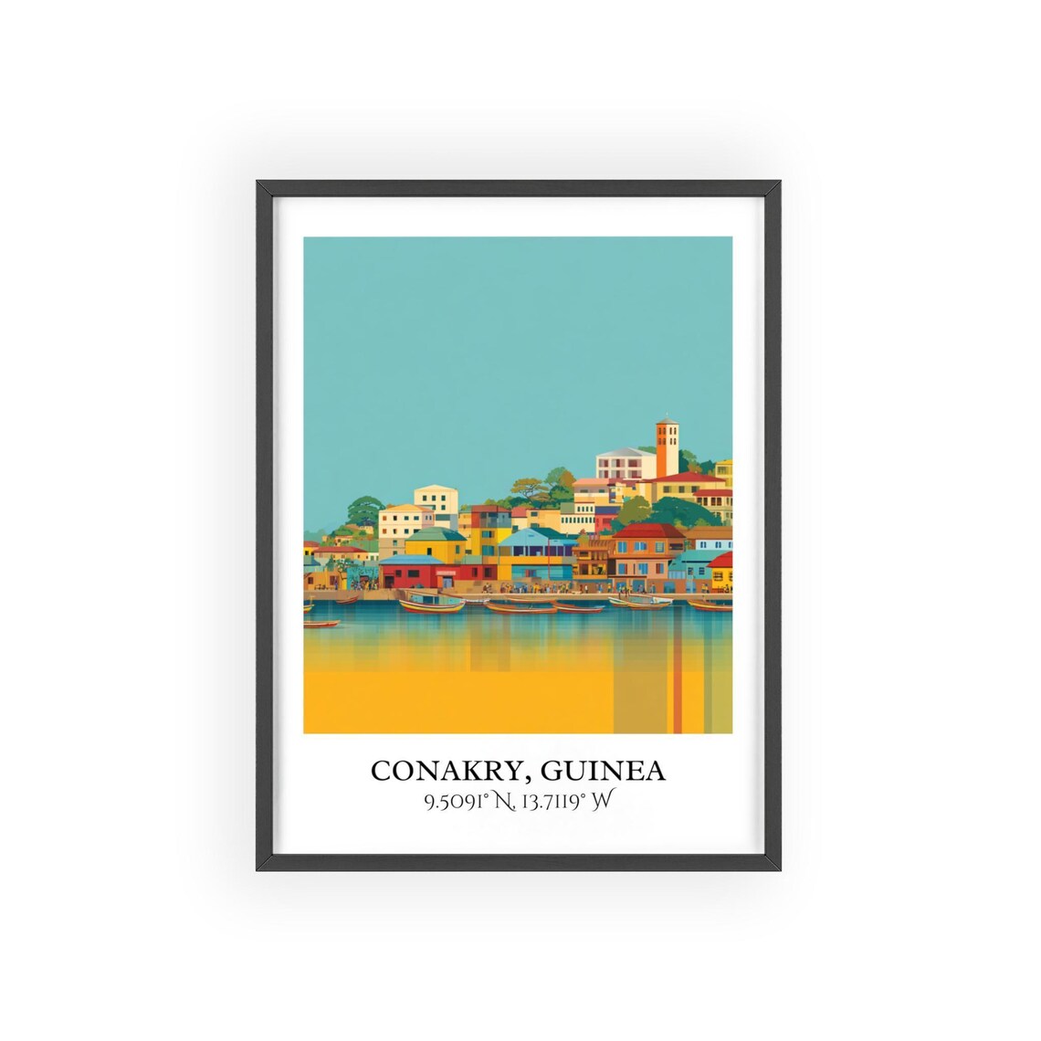 Conakry Guinea Harbor Boats Coastal Town Retro Travel Poster - Image 2
