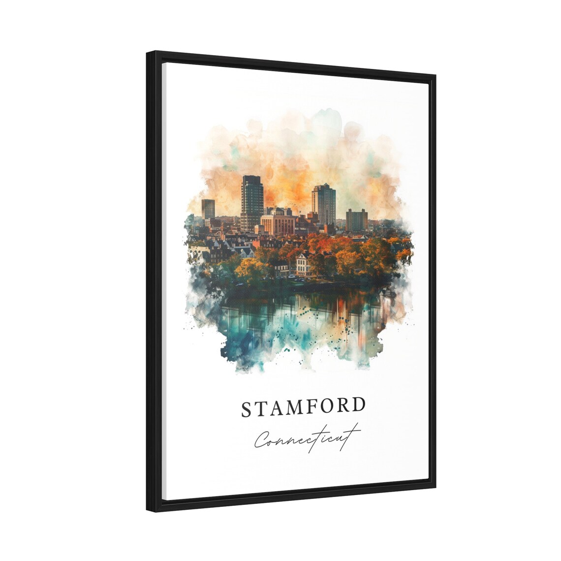 Stamford Connecticut Skyline Reflection Watercolor City Art Poster - Image 2
