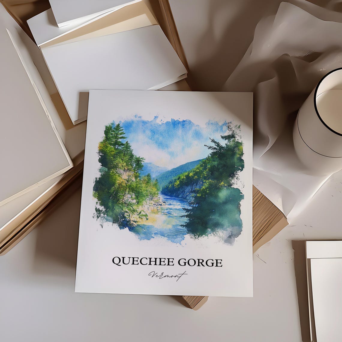 Quechee Gorge Vermont River Gorge Forest Canyon Watercolor Poster - Image 3
