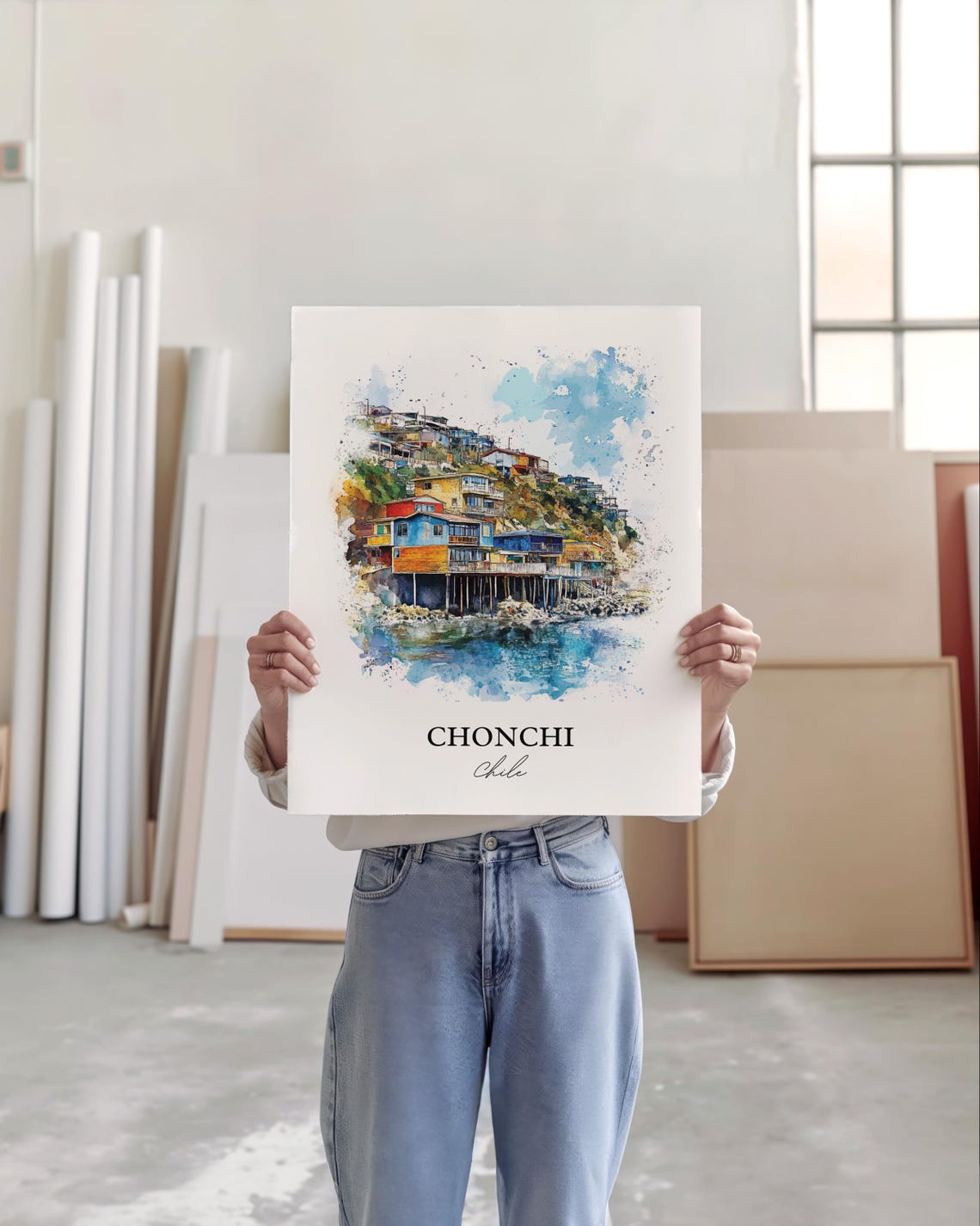 Chonchi Chile Wall Art Print Watercolor Gift Travel Poster Housewarming - Image 3
