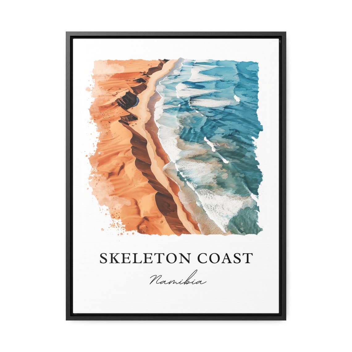 Skeleton Coast Namibia Watercolor Desert Ocean Travel Poster - Image 3