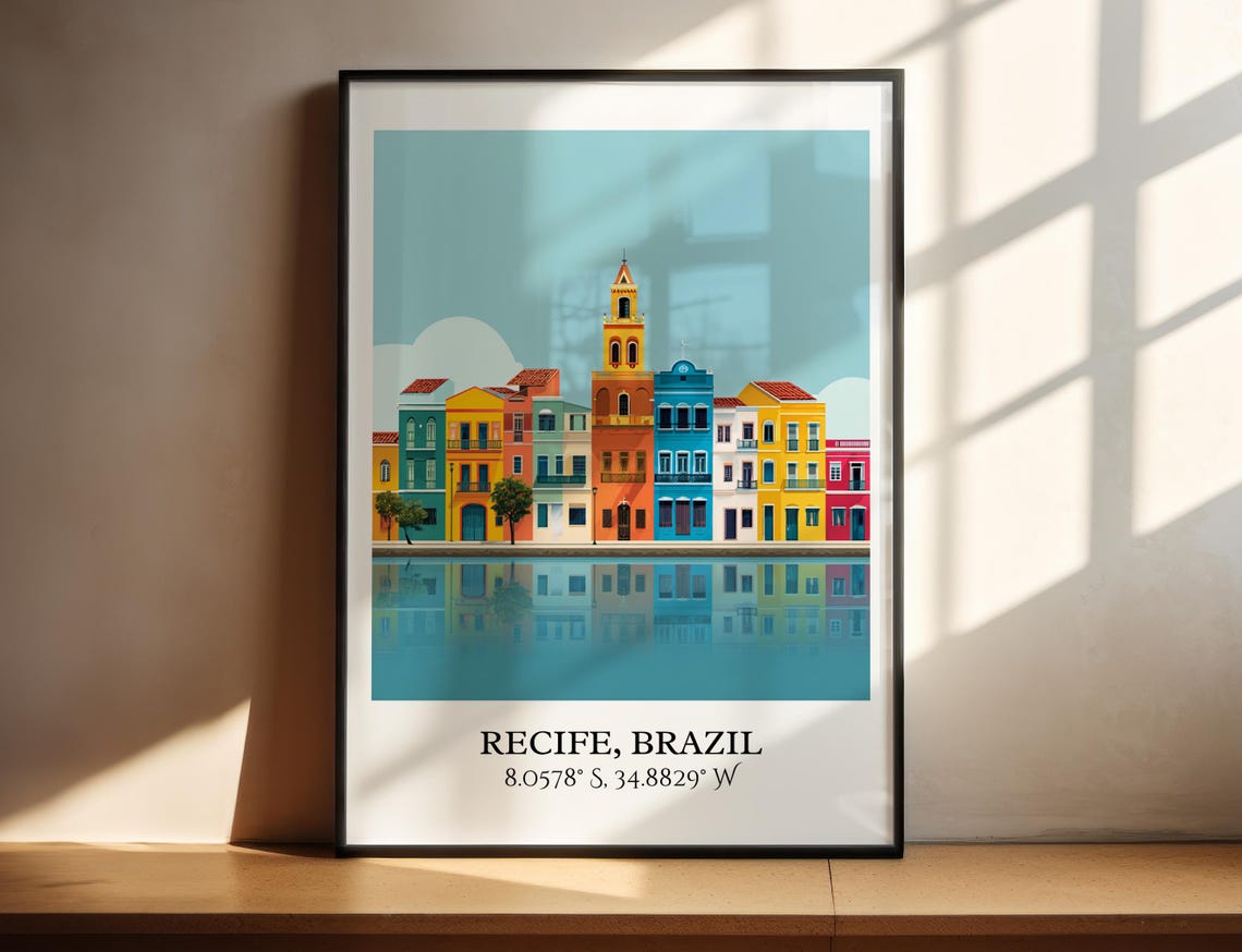 Recife Brazil Art Retro Travel Home Decor Gift Brazilian Prints Housewarming