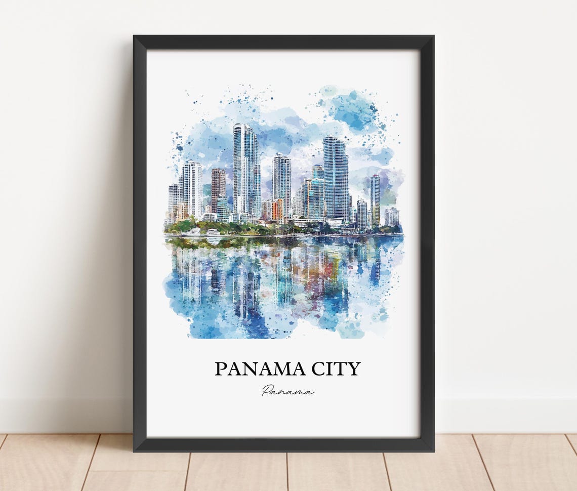 Panama City Panama Modern Skyline Water Reflection Travel Poster - Image 4