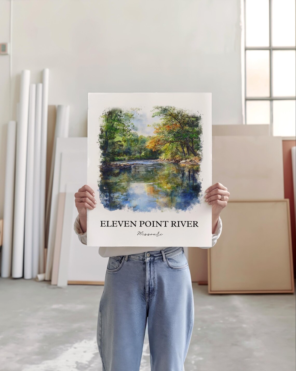 Eleven Point River Missouri Autumn Forest Watercolor River Poster - Image 4