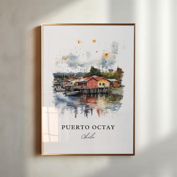 Puerto Octay Wall Art Print Watercolor Chile Gift Travel Poster Housewarming