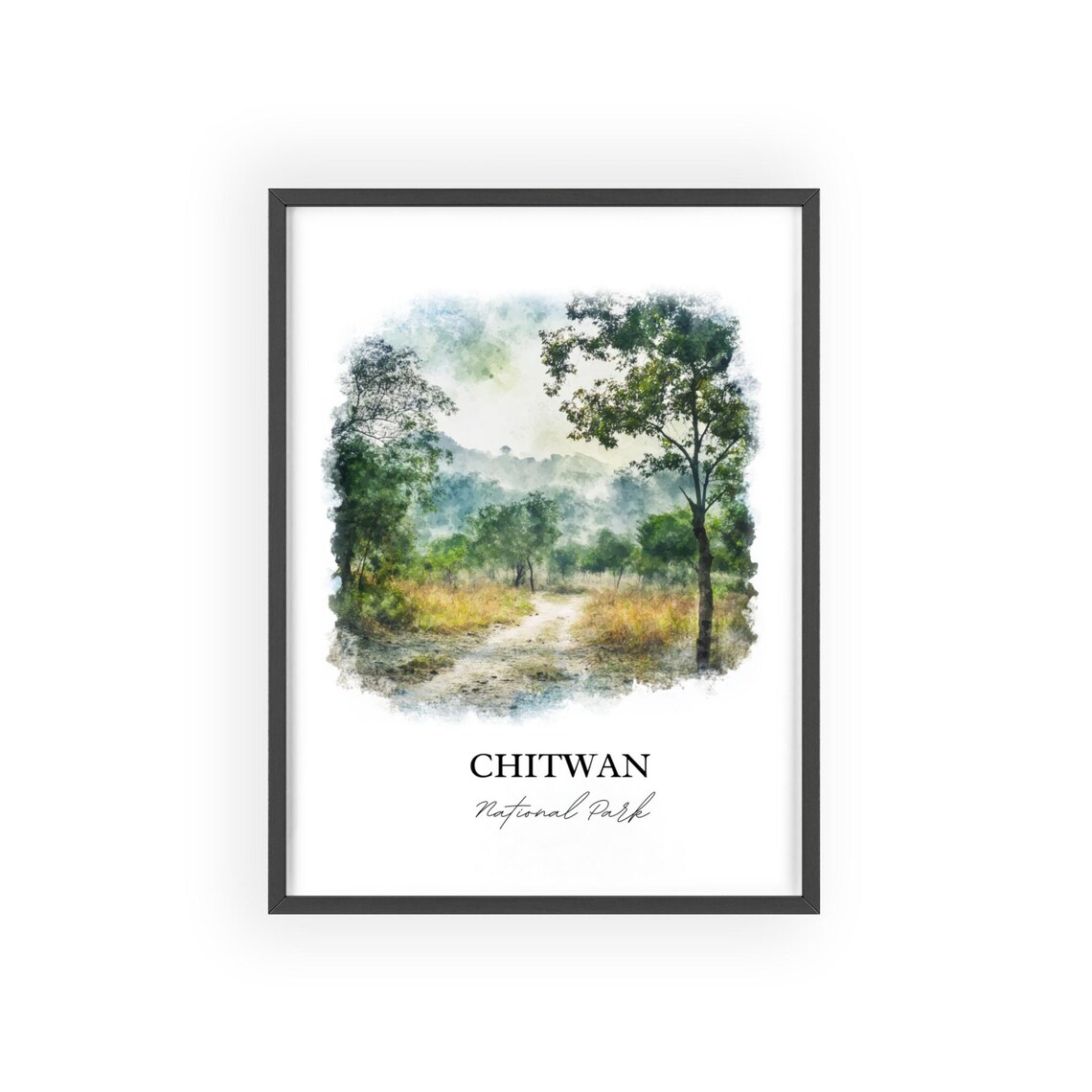 Chitwan National Park Nepal Watercolor Jungle Trail Travel Poster - Image 2