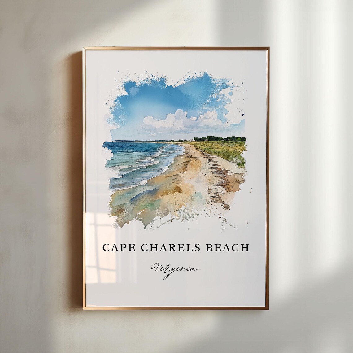Cape Charles Beach Virginia Watercolor Ocean Shoreline Poster