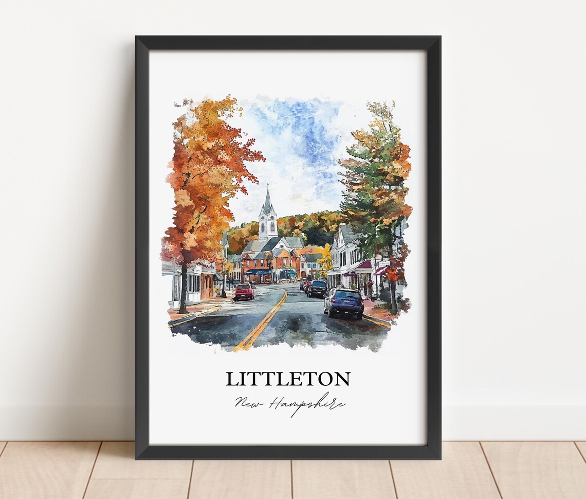 Littleton New Hampshire Main Street Autumn Watercolor Travel Poster - Image 2