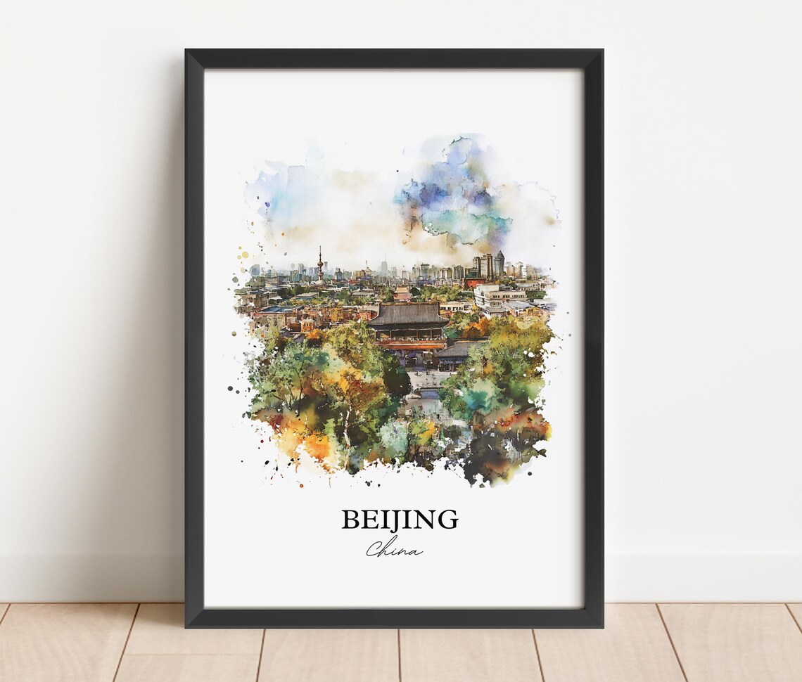 Beijing China Skyline Pagoda Cityscape Watercolor Travel Poster - Image 2