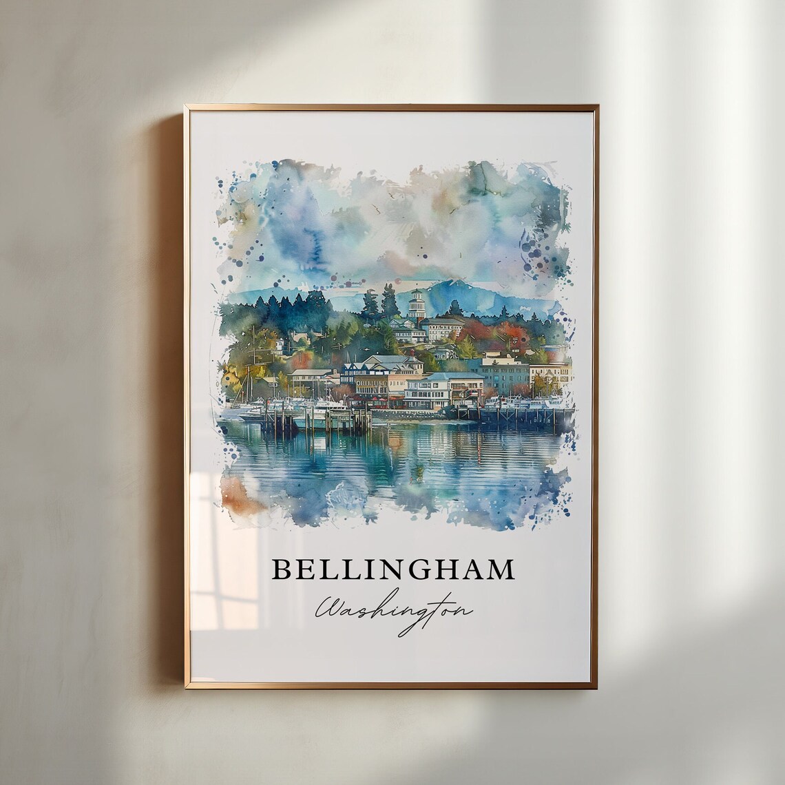 Bellingham, WA Watercolor Travel Poster, Mount Baker