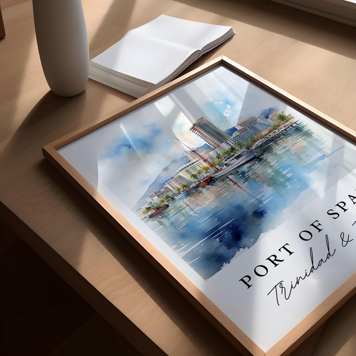 Port Of Spain Trinidad Watercolor Harbor Boats Skyline Poster - Image 5