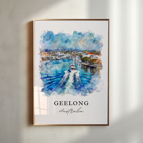 Geelong Australia Wall Art Print Watercolor Gift Travel Poster Housewarming