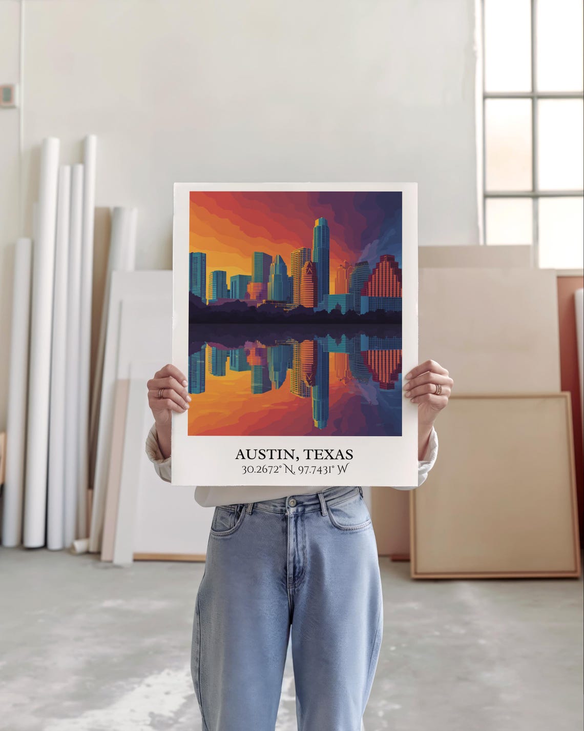 Austin Texas Sunset Skyline Reflection Downtown Travel Poster - Image 4