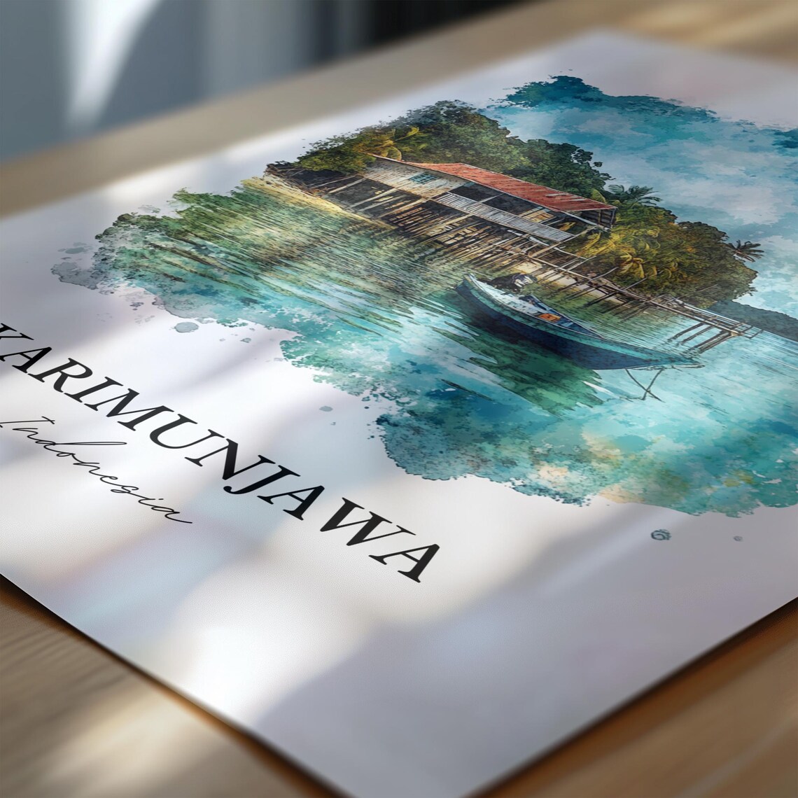Karimunjawa Indonesia Watercolor Tropical Island Stilt House Poster - Image 6