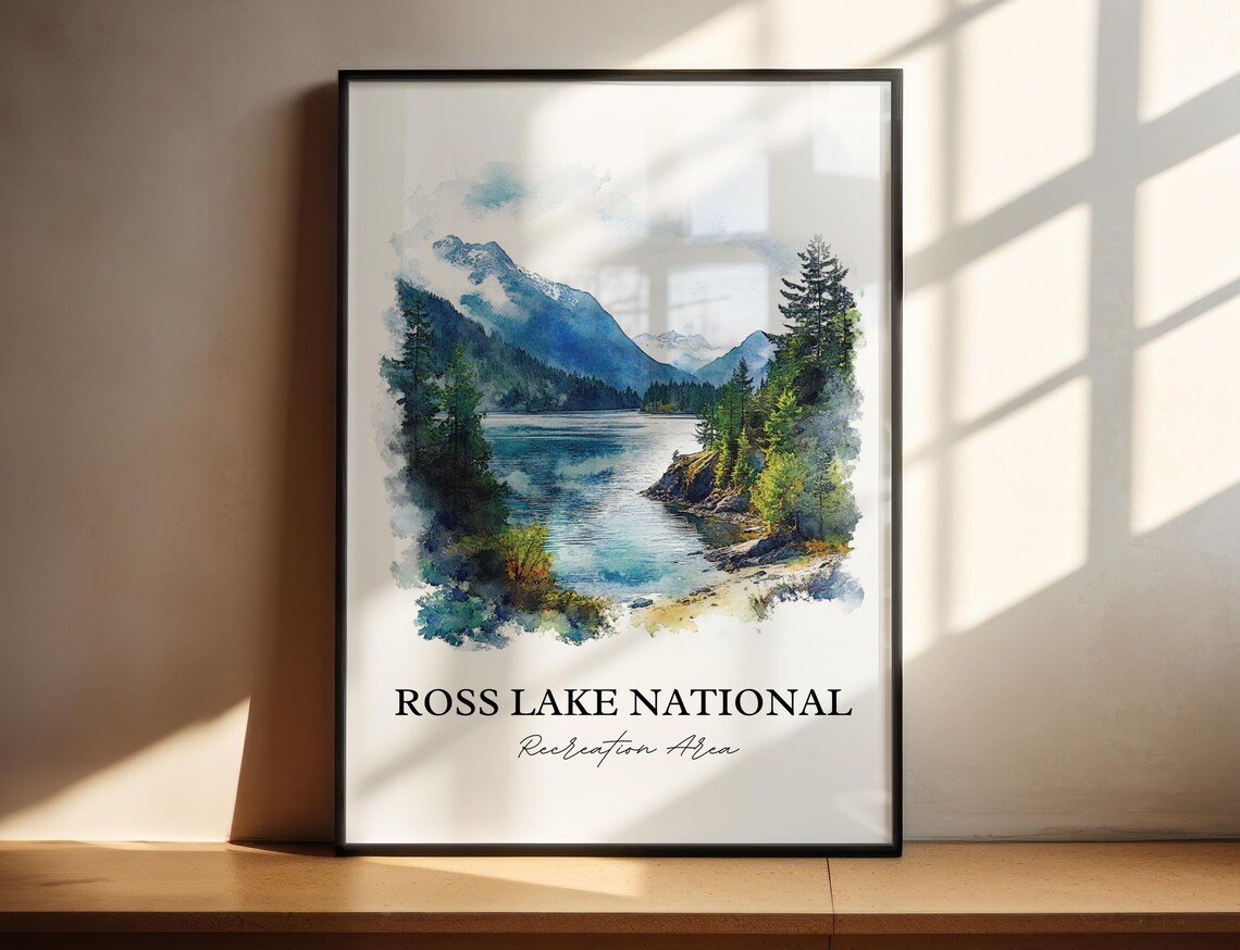 Ross Lake National Recreation Area Alpine Lake Watercolor Poster
