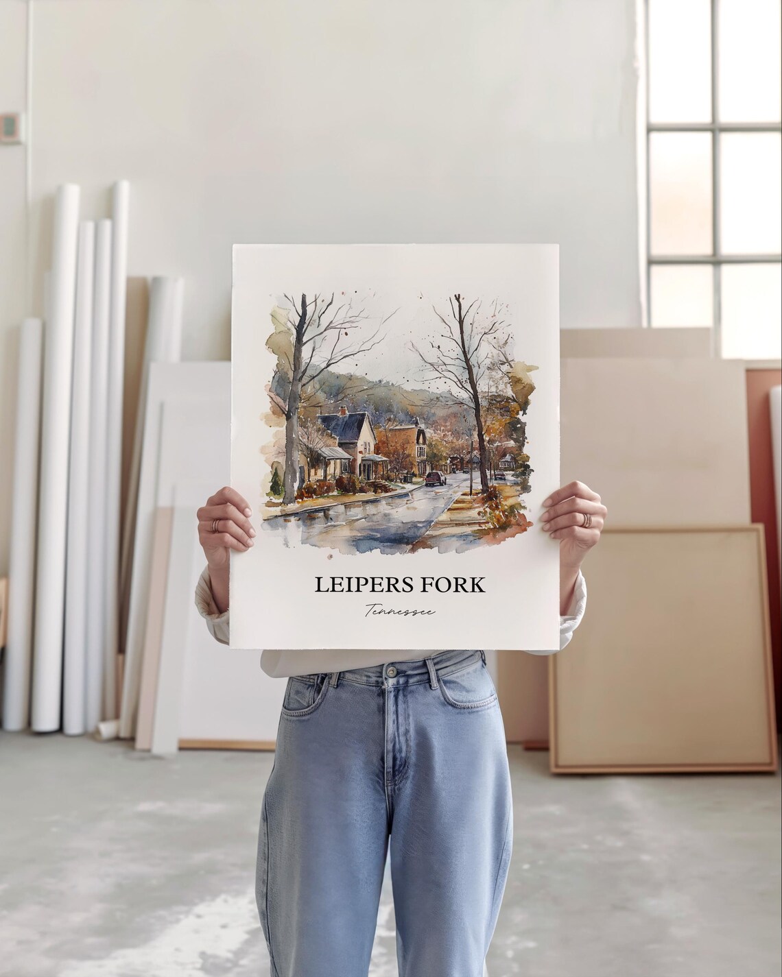 Leipers Fork Tennessee Village Street Watercolor Travel Poster - Image 4