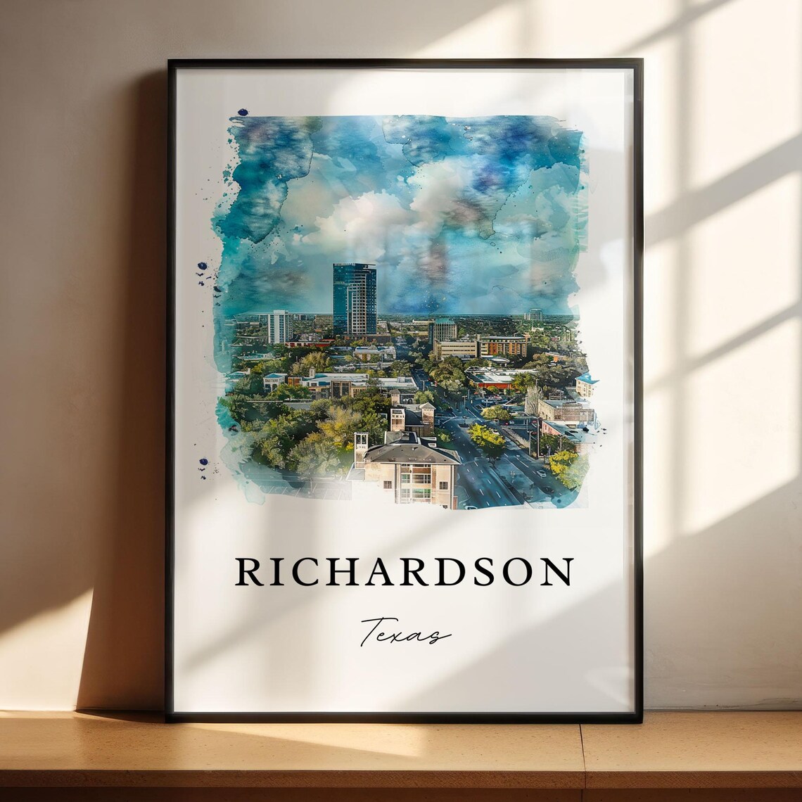 Richardson Texas Watercolor Skyline City View Travel Art Poster - Image 4