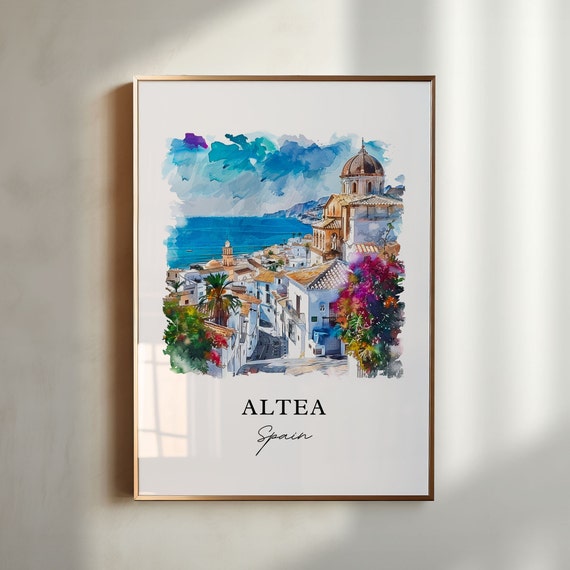 Altea Spain Travel Poster, Valencian Watercolor Print