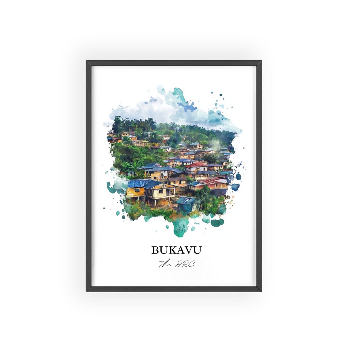 Bukavu The DRC Lakeside Hill Town Watercolor Travel Poster Art - Image 2