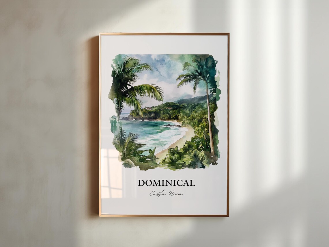 Dominical Costa Rica Sunny Palm Beach Surf Town Watercolor Poster - Image 5