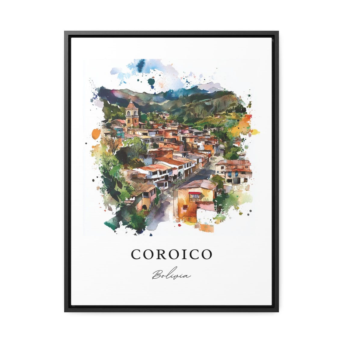 Coroico Bolivia Watercolor Hillside Town Church Scene Poster - Image 2