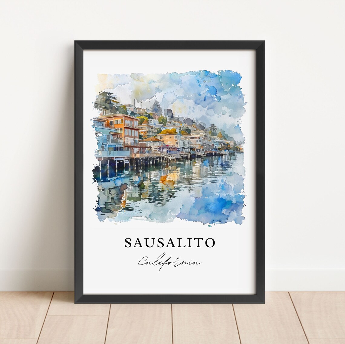 Sausalito California Watercolor Travel Poster