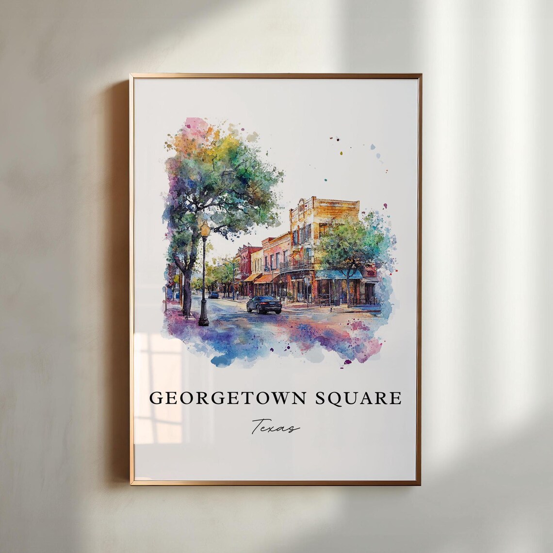 Georgetown Texas Watercolor Travel Poster, TX Square