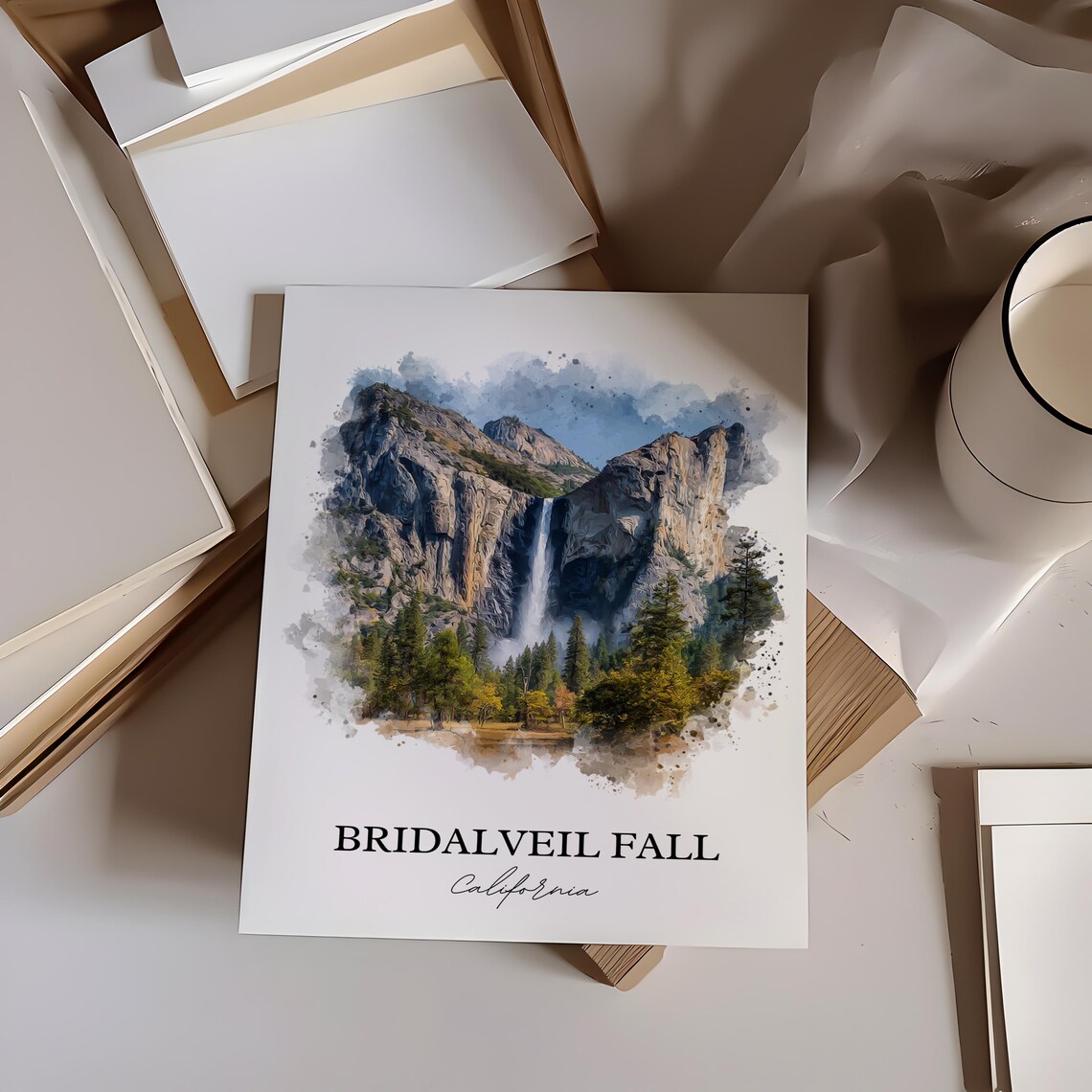 Bridalveil Fall Yosemite California Waterfall Watercolor Travel Poster - Image 4