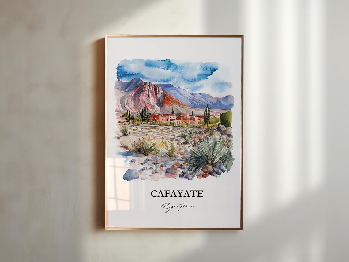 Cafayate Argentina Watercolor Red Mountain Desert Town Poster - Image 5