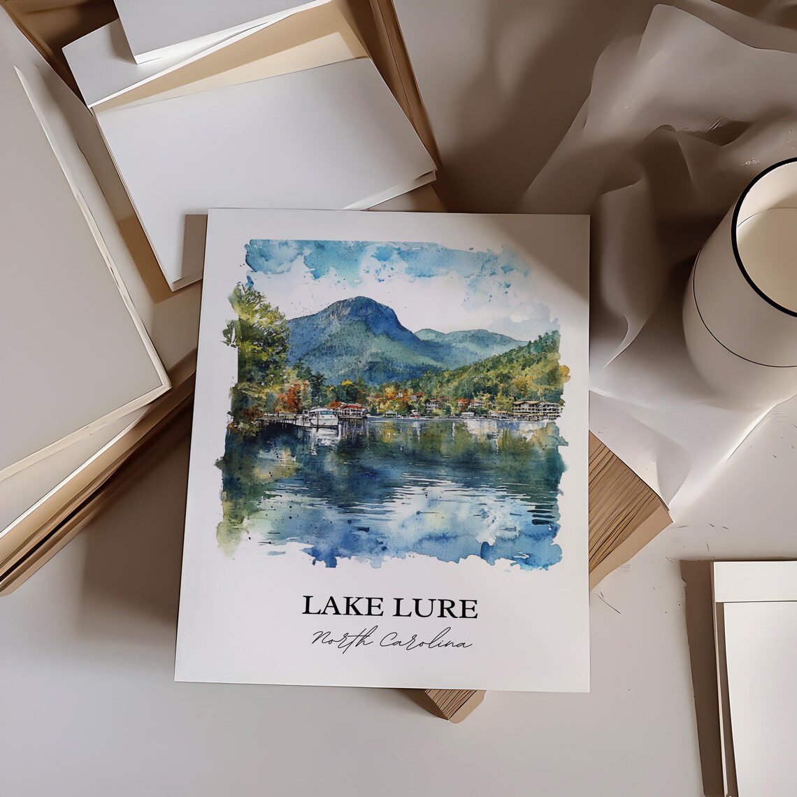 Lake Lure North Carolina Mountain Lake Watercolor Travel Poster - Image 2