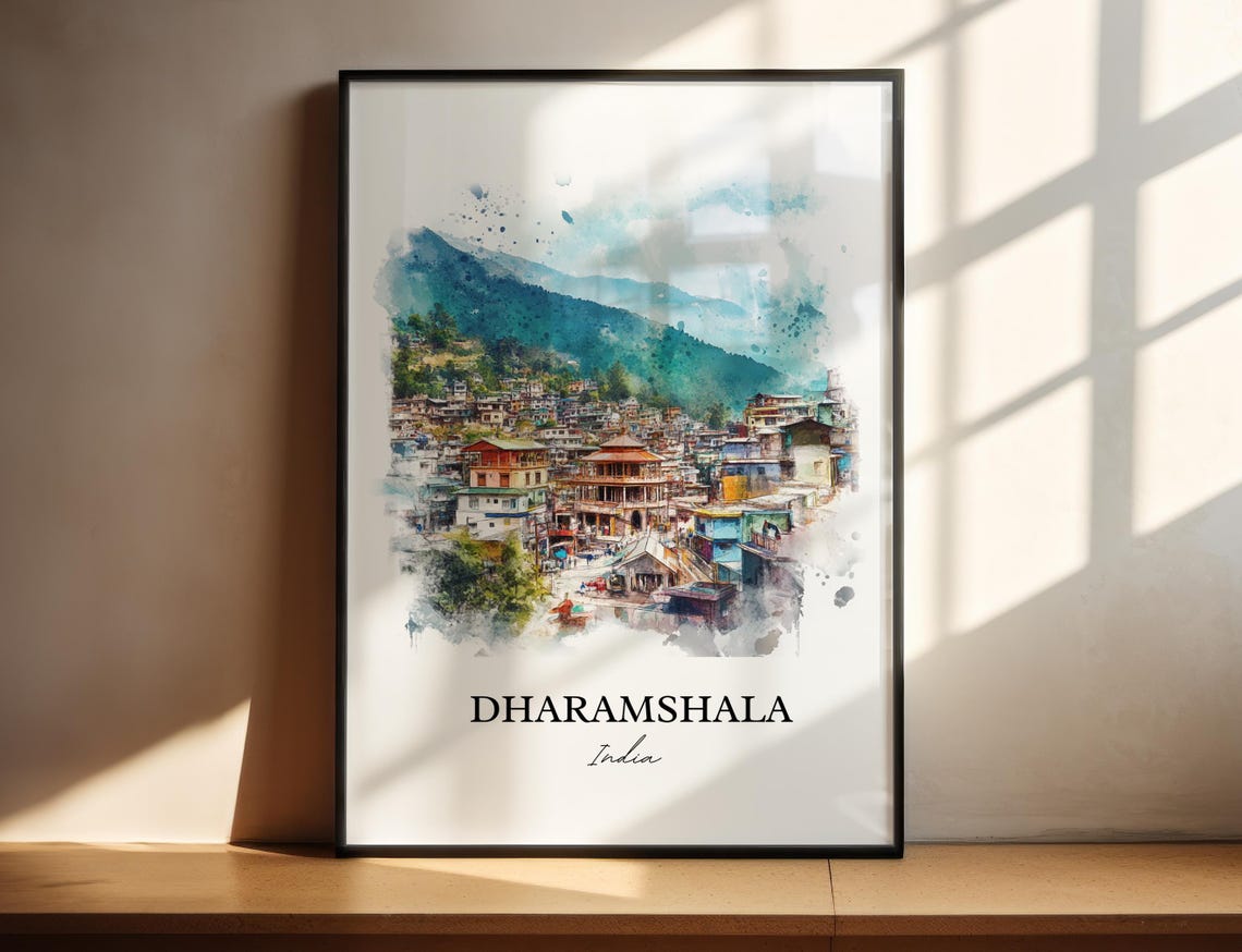 Dharamshala India Watercolor Himalayan Mountain Town Travel Poster