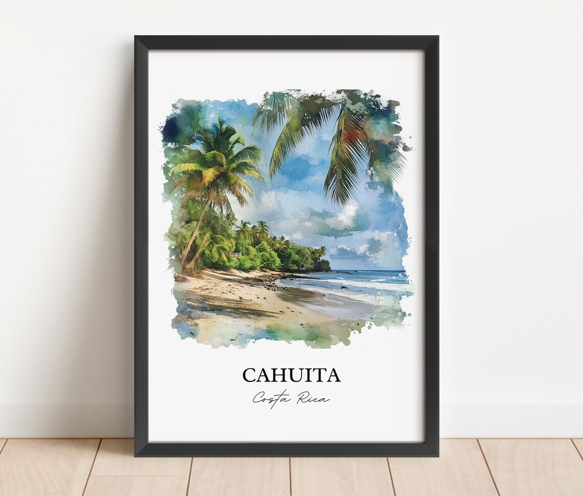 Cahuita Costa Rica Beach Palm Trees Watercolor Travel Poster - Image 2