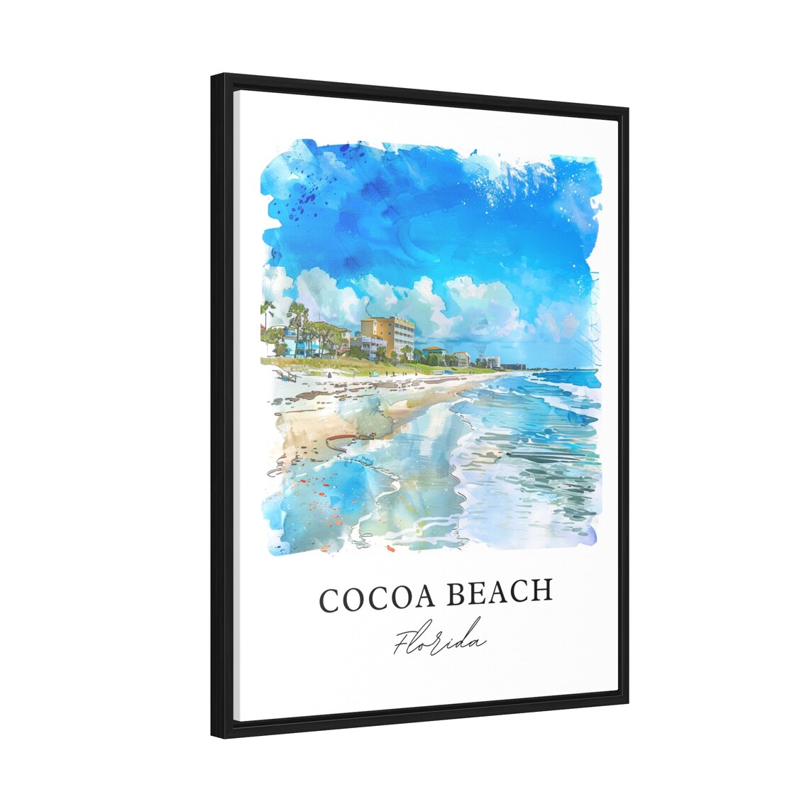 Cocoa Beach Florida Ocean Shoreline Surf Watercolor Scenic Poster - Image 2