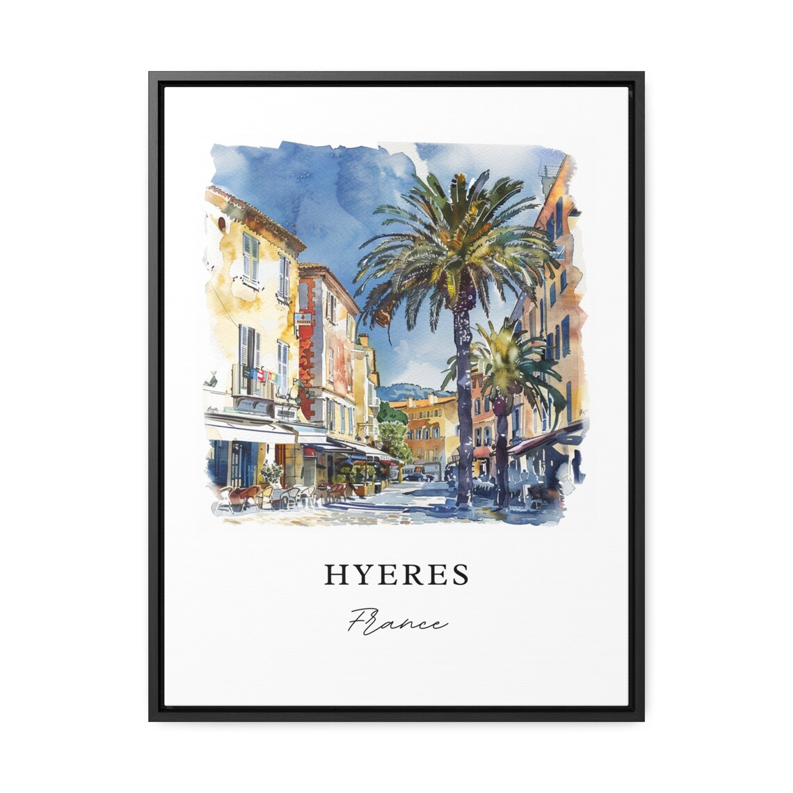 Hyeres France Mediterranean Old Town Palms Watercolor Travel Poster - Image 3
