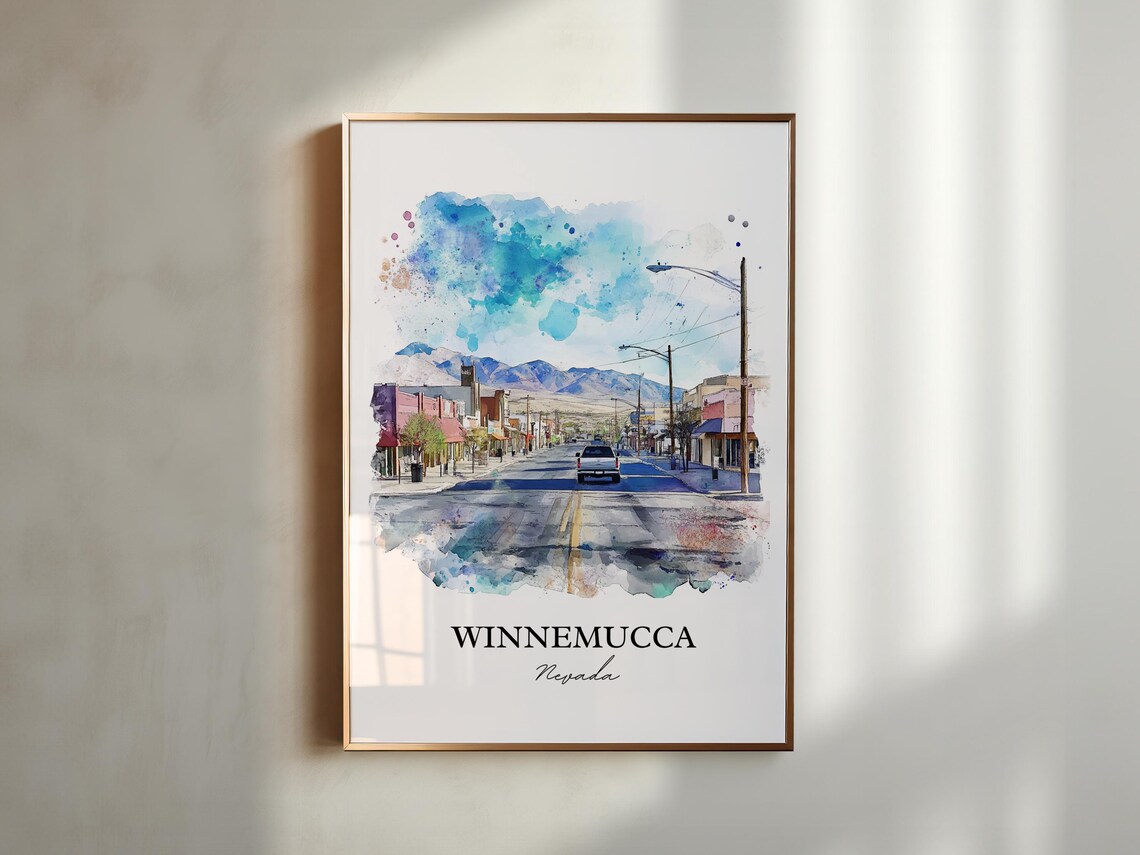 Winnemucca Nevada Main Street Mountain Watercolor Travel Poster - Image 5