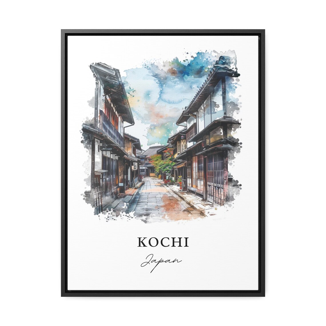 Kochi Japan Old Town Historic Wooden Street Watercolor Travel Poster - Image 3