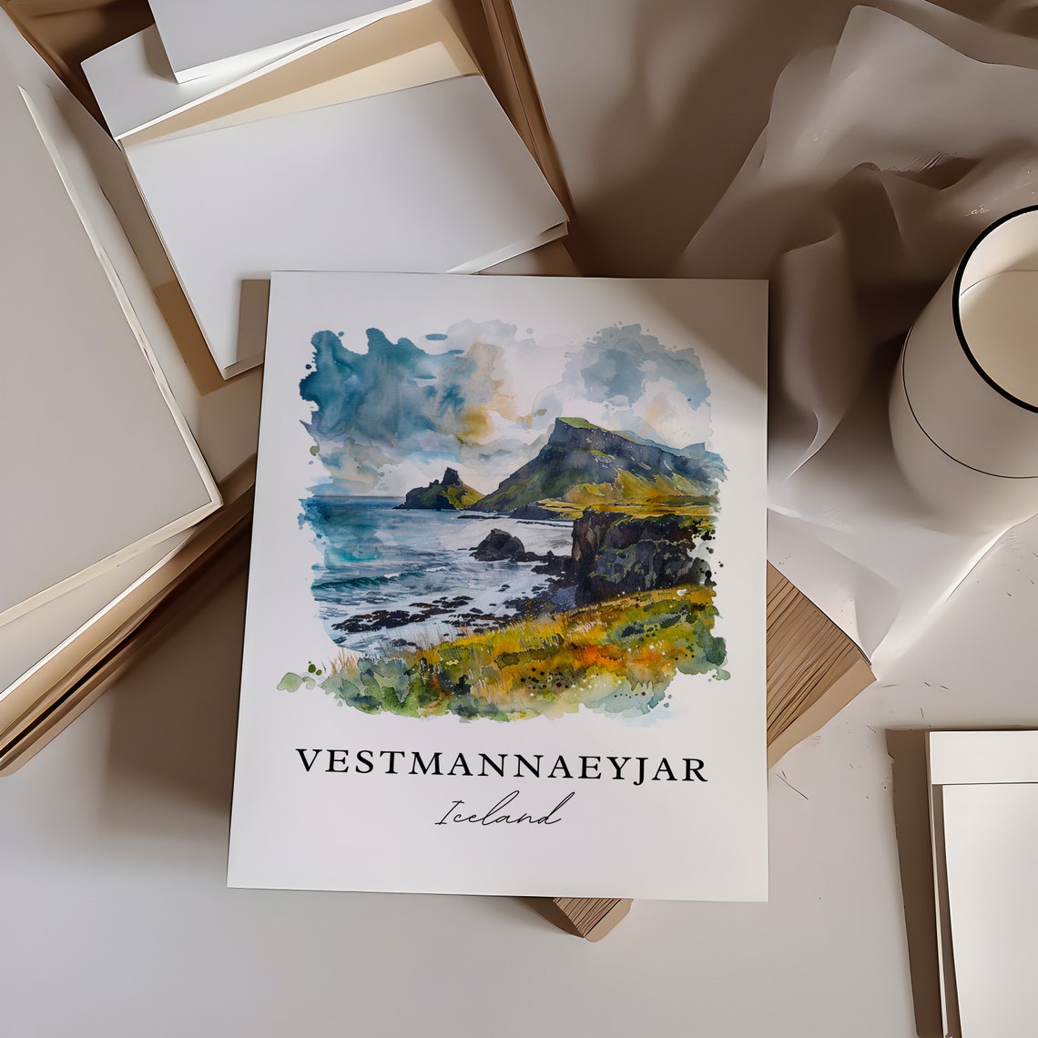 Vestmannaeyjar Iceland Watercolor Travel Poster - Image 6