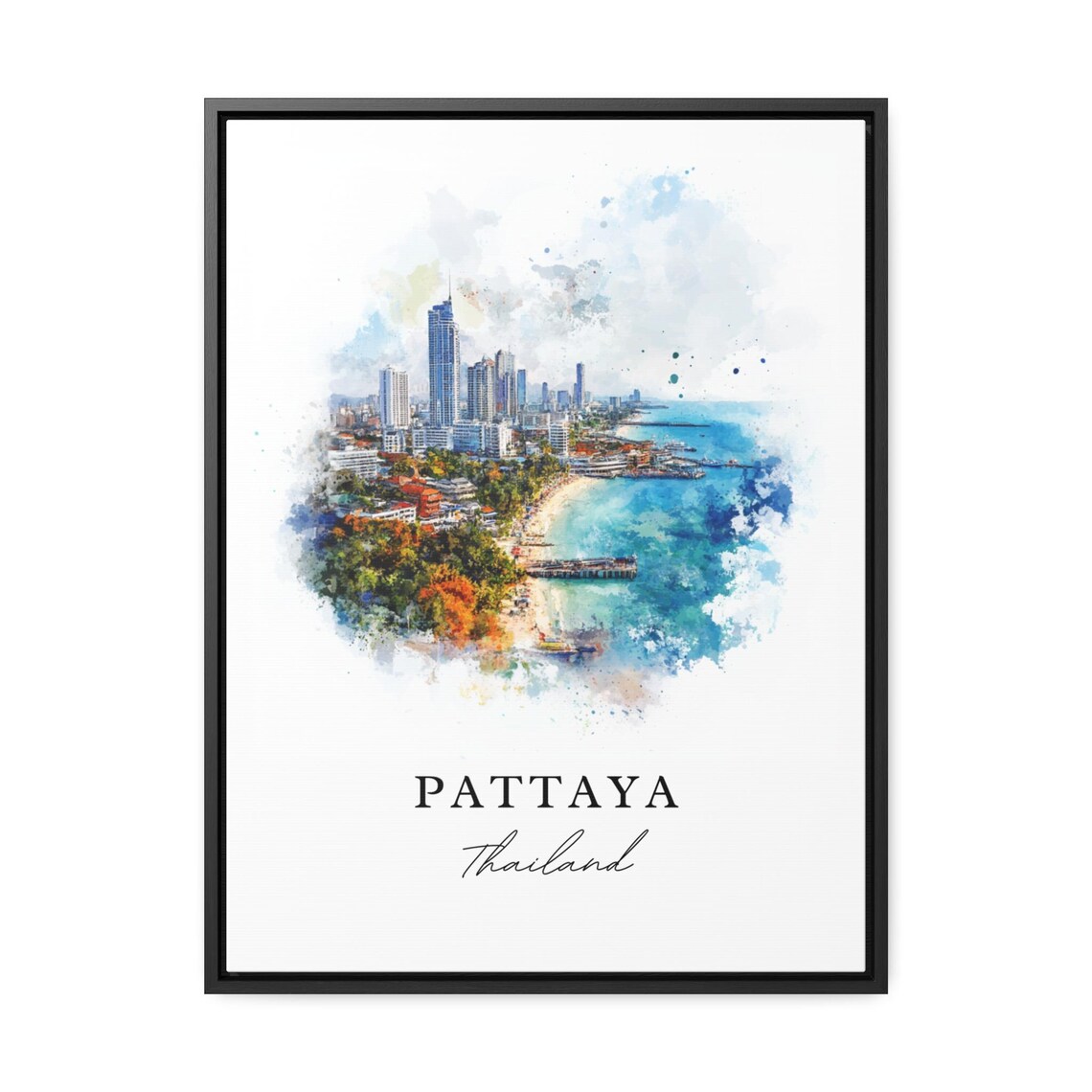Pattaya Thailand Watercolor Beach Coast City Skyline Travel Poster - Image 3