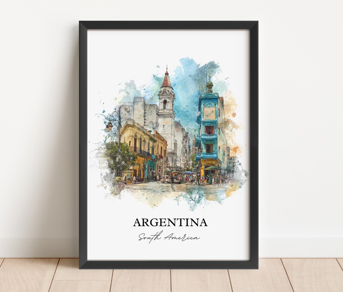 Argentina Watercolor Buenos Aires Street Scene Travel Poster - Image 4
