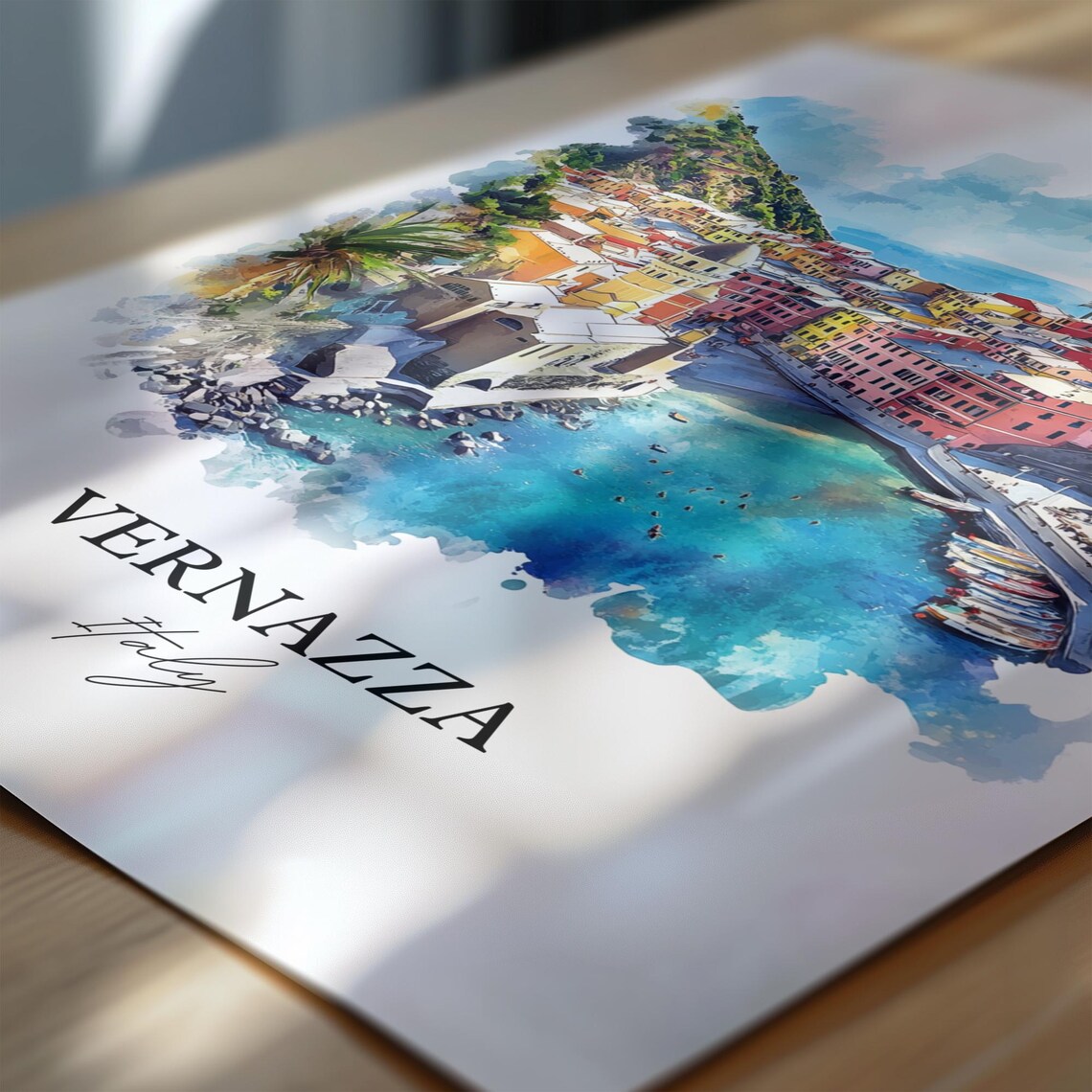 Vernazza Cinque Terre Harbor Coast Watercolor Italy Travel Poster - Image 6