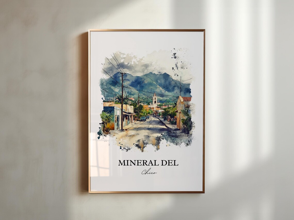 Mineral del Chico Mexico Mountain Street Watercolor Travel Poster - Image 5