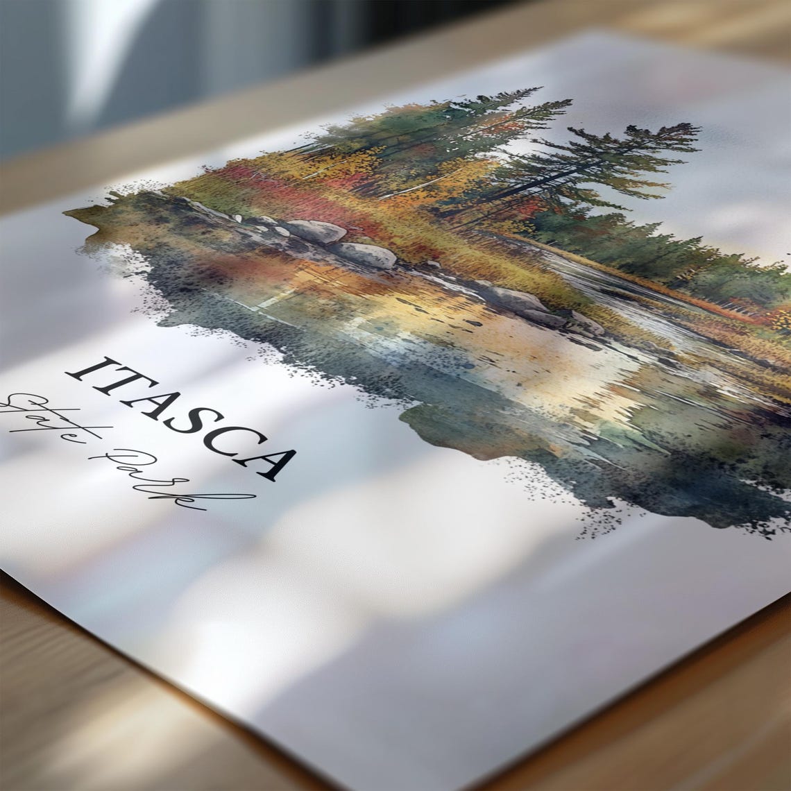 Itasca State Park Pine Forest Stream Watercolor Nature Art Poster - Image 6