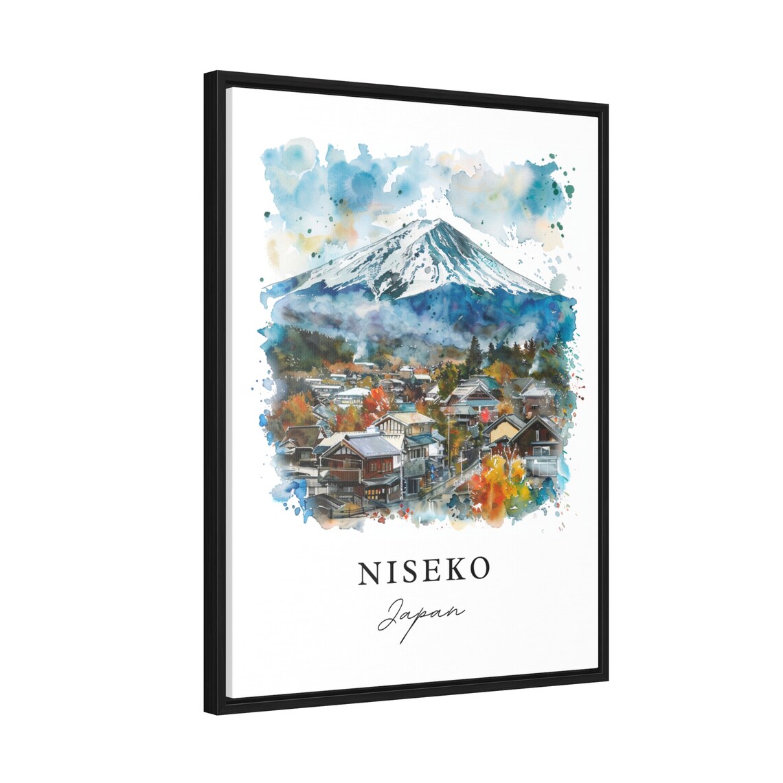 Niseko Japan Watercolor Snow Mountain Village Winter Art Poster - Image 2