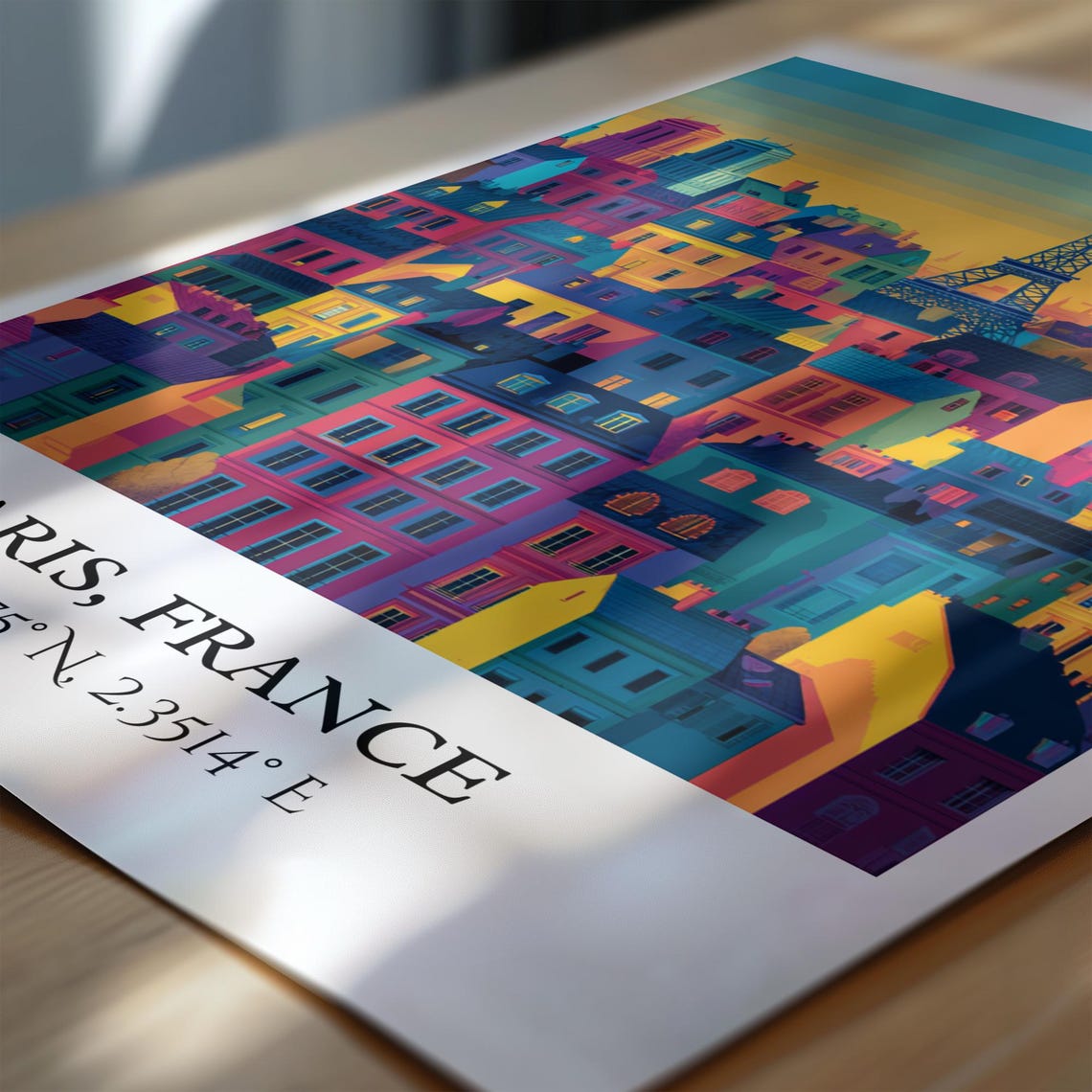 Paris France Eiffel Tower Colorful Rooftops Retro Travel Art Poster - Image 6