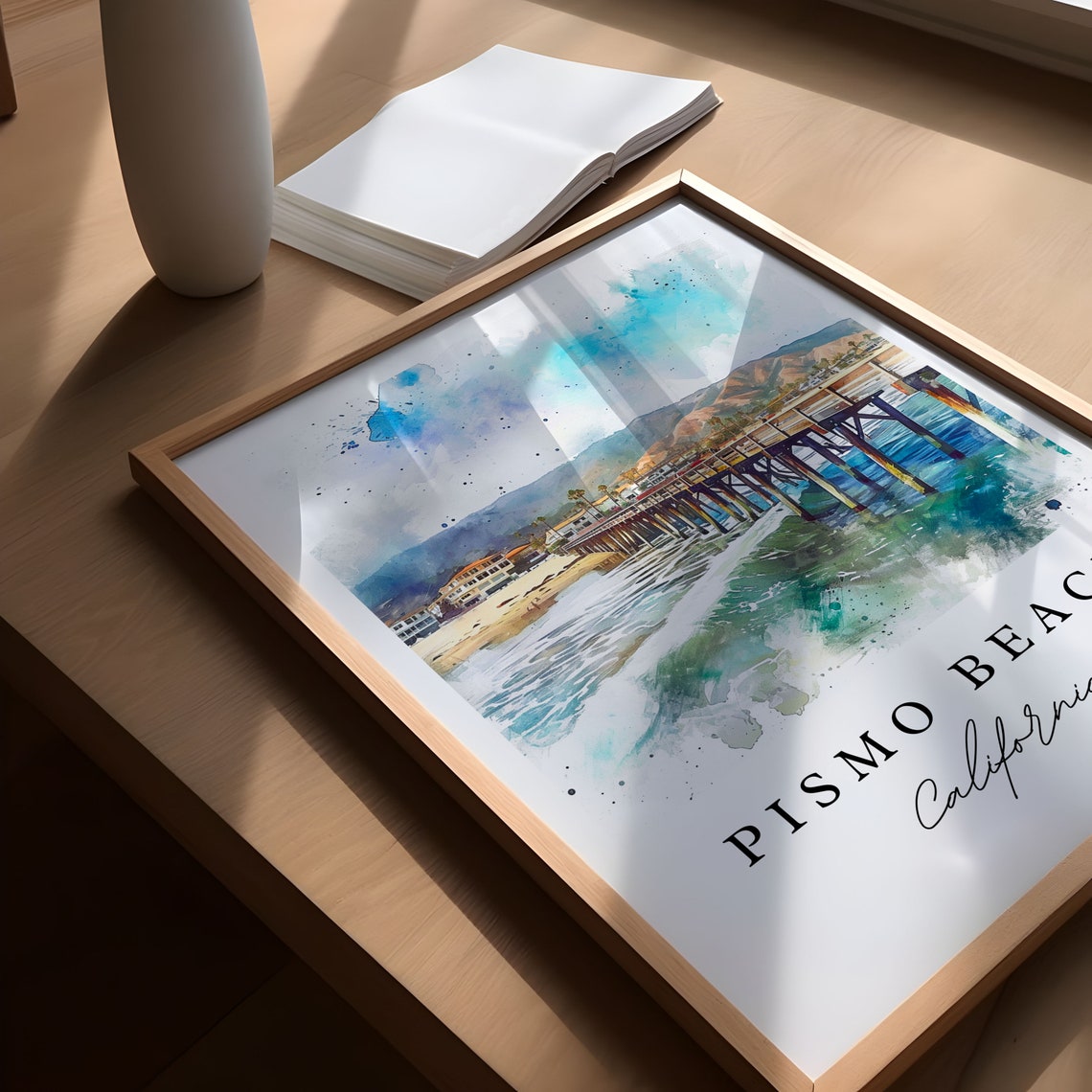 Pismo Beach California Pier Surf Watercolor Coastal Travel Art Poster - Image 5