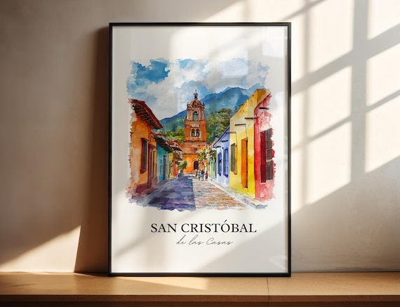 San Cristobal De Las Casas Wall Art Chiapas Print Mexico Watercolor Mx Gift Travel Poster Housewarming